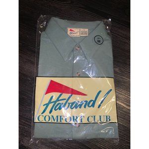 VTG, NWT! Haband! Knit Sport Shirt Blue Gray Medium Banded Bottom Pocket